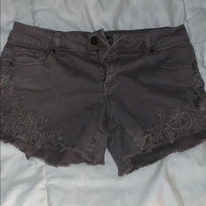 Grey Jeans Shorts Floral Design